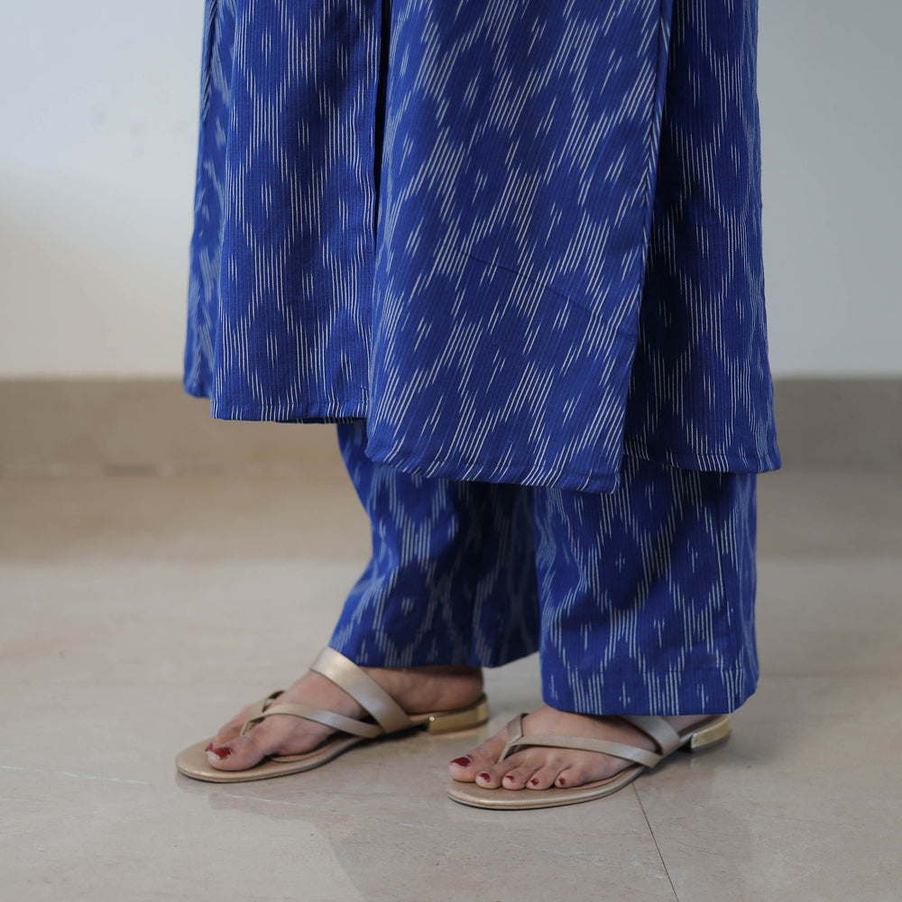 Blue - Handloom Cotton Pochampally Ikat Kurta Set with Dupatta 11