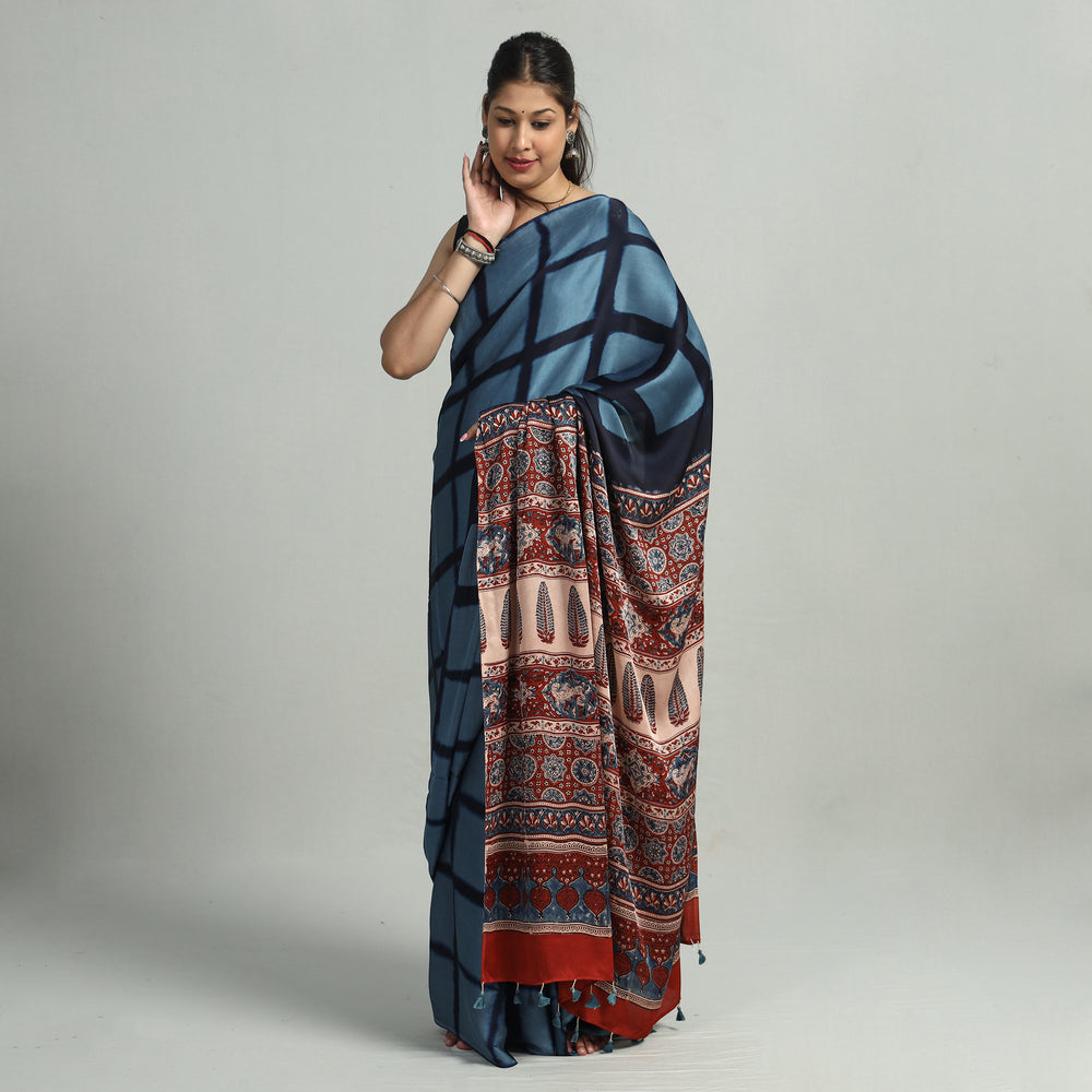 Ajrakh Modal Silk Saree