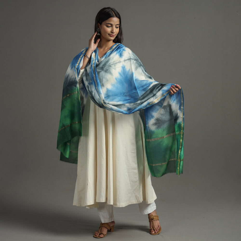 Multicolor - Shibori Tie-Dye Handloom Chanderi Silk Dupatta with Zari Border 57