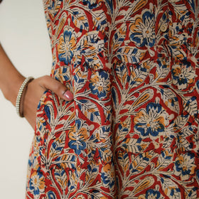 Red - Natural Dyed Block Print Cotton Kalamkari Kurta 12