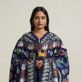 Blue - bengal handloom silk kantha embroidery dupatta 14