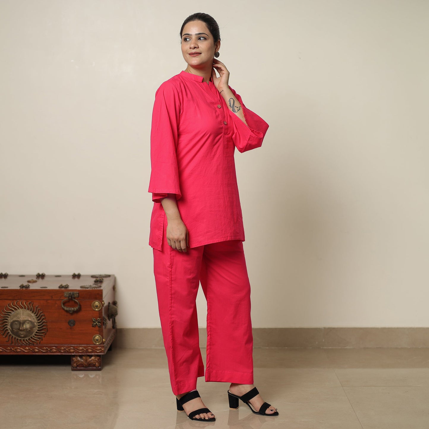 Red - Plain Dyed Cotton Co-Ord Set 11