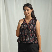 Black - Ajrakh Block Printed Cotton Crop Top 13