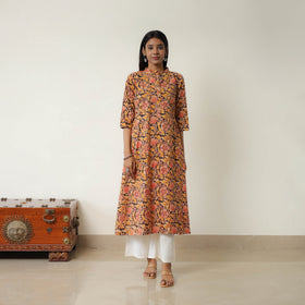 Orange - Natural Dyed Block Print Cotton Kalamkari Kurta 11