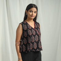 Black - Ajrakh Block Printed Cotton Crop Top 13