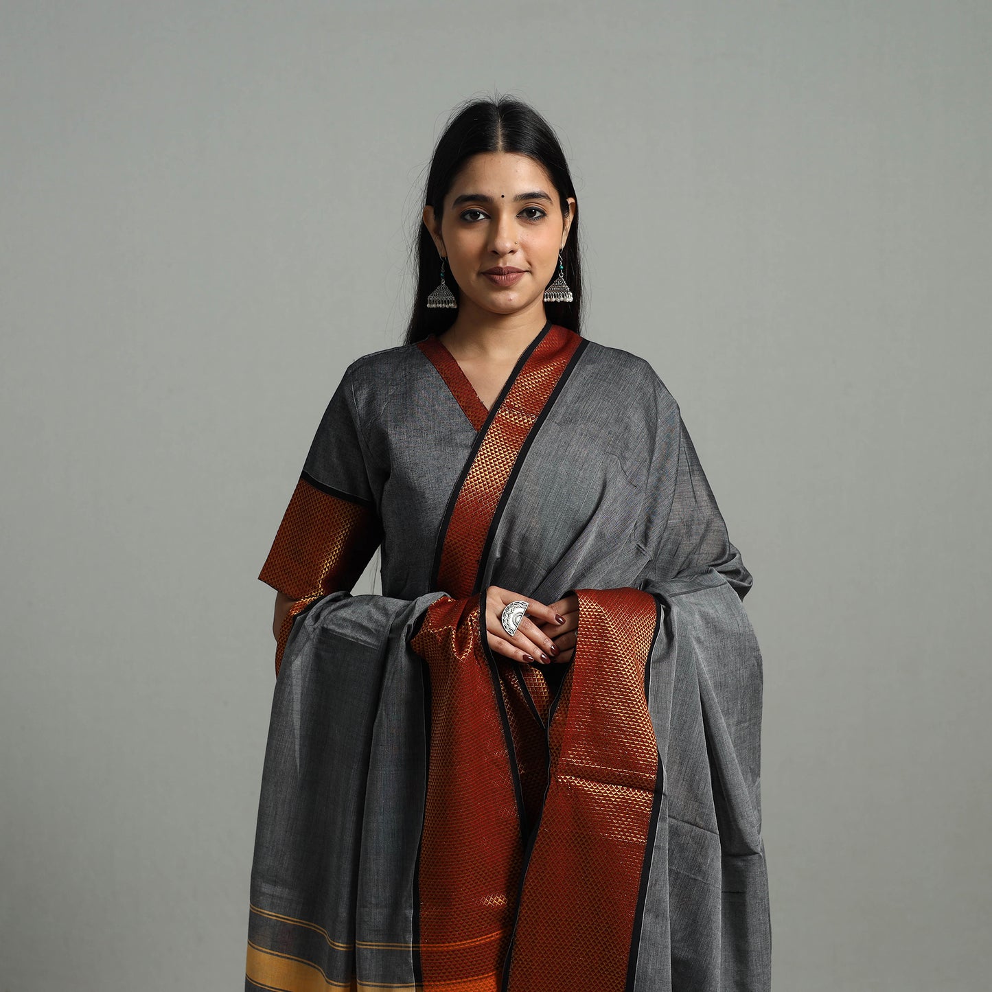 Grey - Cotton Dharwad Kurta Set with Palazzo & Dupatta 14