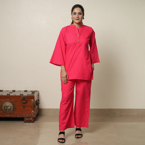 Red - Plain Dyed Cotton Co-Ord Set 11