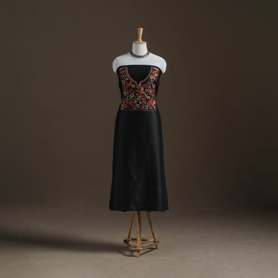 Black - Handpainted Srikalahasti Handloom Chanderi Silk Unstitched Kurta (2.3M) 16