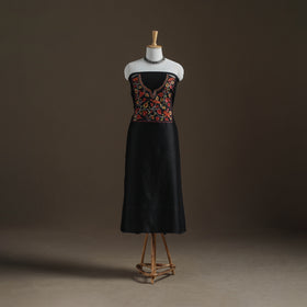 Black - Handpainted Srikalahasti Handloom Chanderi Silk Unstitched Kurta (2.3M) 16