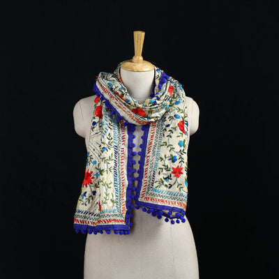Ranihati Chanderi Silk Hand Embroidered Stole with Pom Pom 204