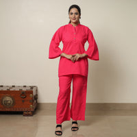 Red - Plain Dyed Cotton Co-Ord Set 11