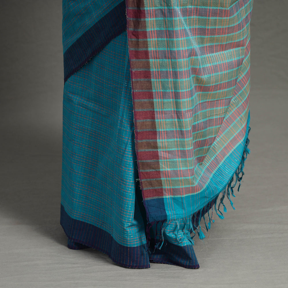 Blue - Bazaar Checks Cotton Handloom Saree 44