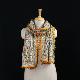 Ranihati Chanderi Silk Hand Embroidered Stole with Pom Pom 205