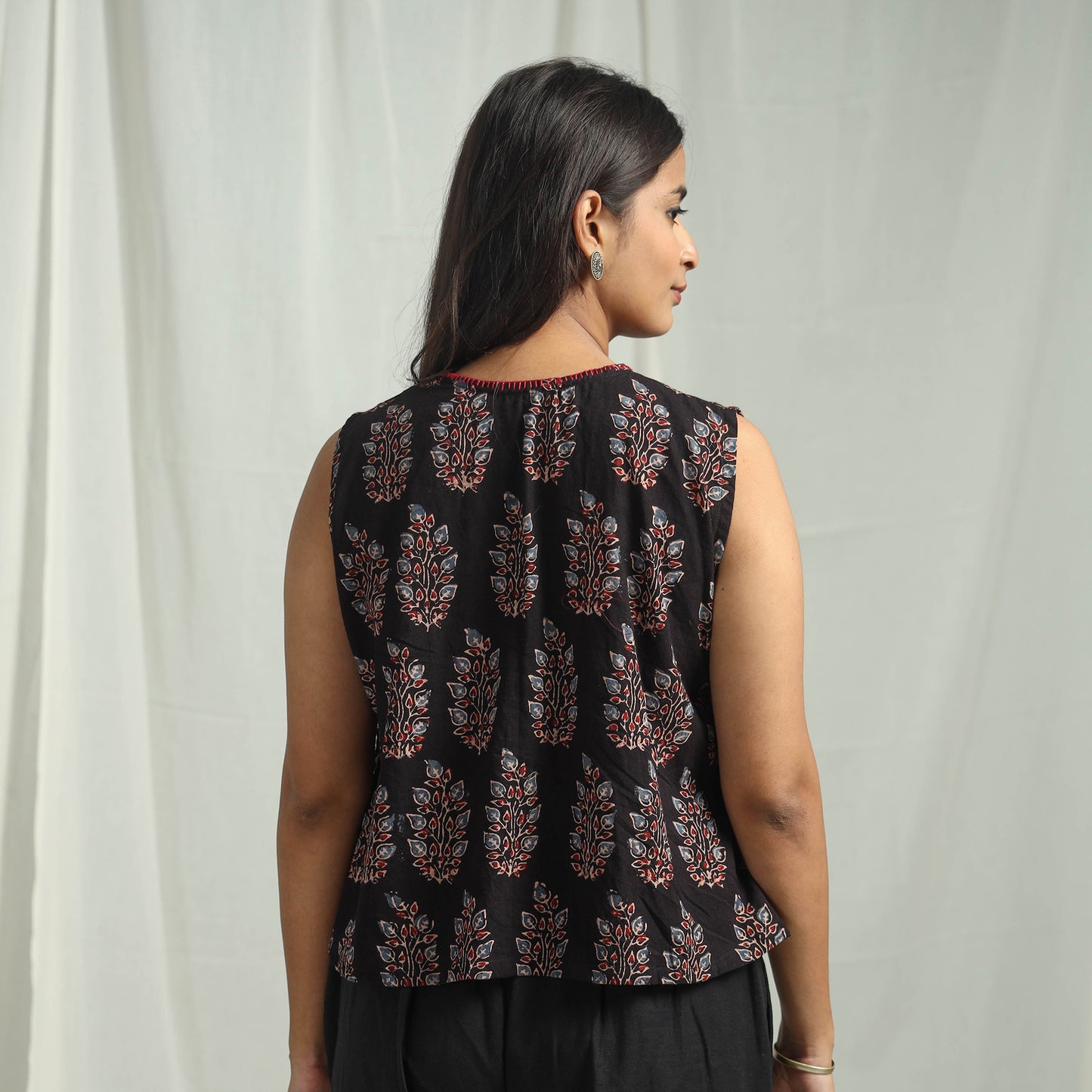 Black - Ajrakh Block Printed Cotton Crop Top 13