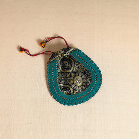 Traditional Kutch Mashru Silk Leather Drawstring Coin Potli 03
