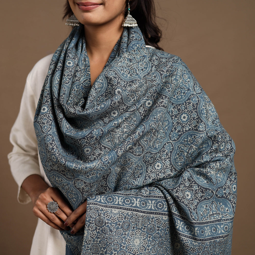 Kutch Handwoven Ajrakh Print Pure Wool Stole 36