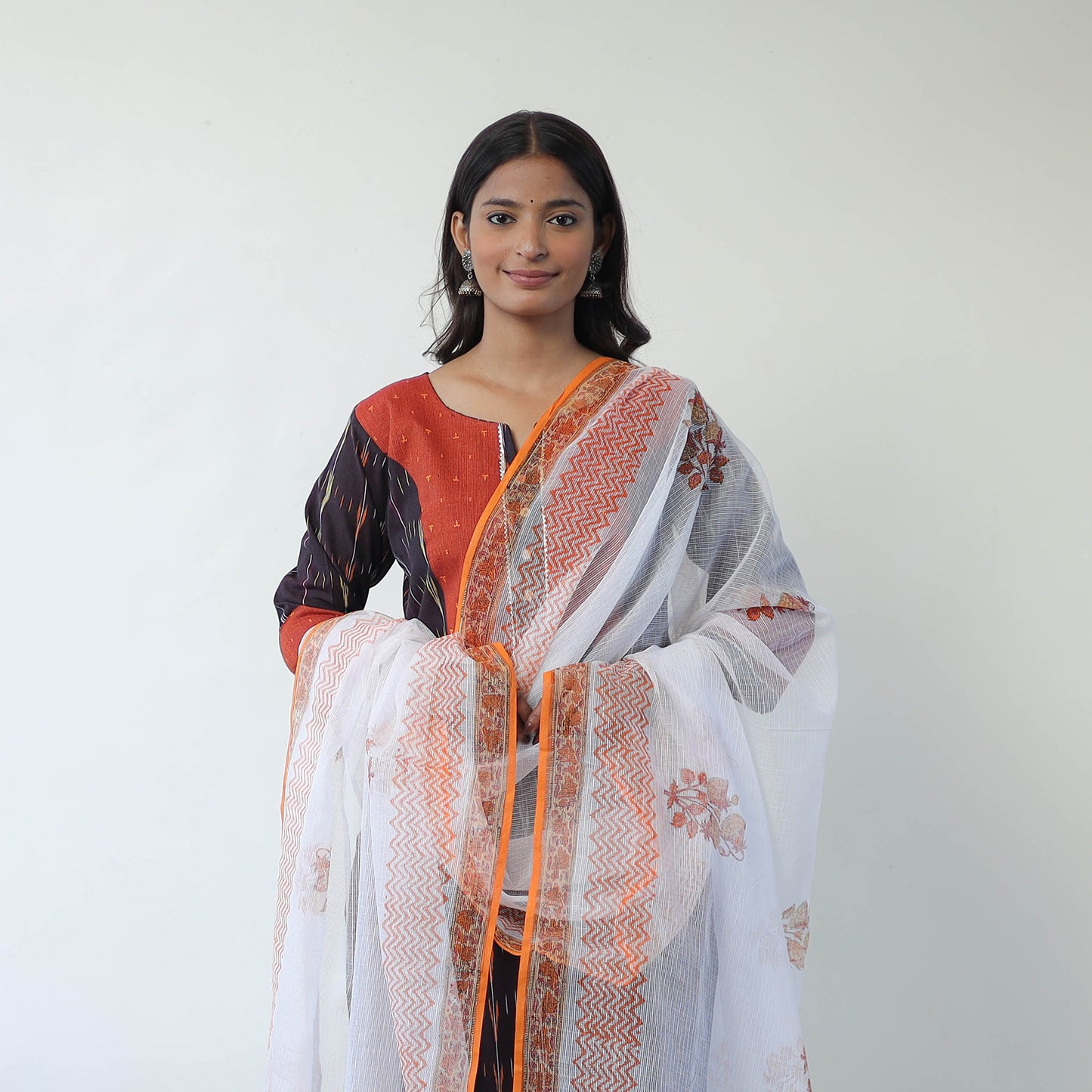 Black - Handloom Cotton Pochampally Ikat Kurta Set with Dupatta 03