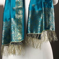 Blue - Brocade Handloom Silk Nakshi Buti Banarasi Stole with Tassels 31