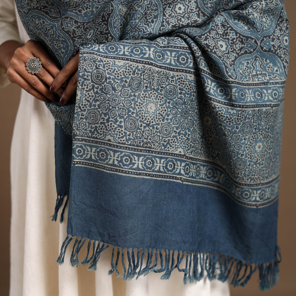 Kutch Handwoven Ajrakh Print Pure Wool Stole 36