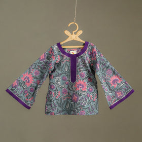 Girls Gota Work Floral Block Print Cotton Kurta with Sharara Set (3-4 Years) 32