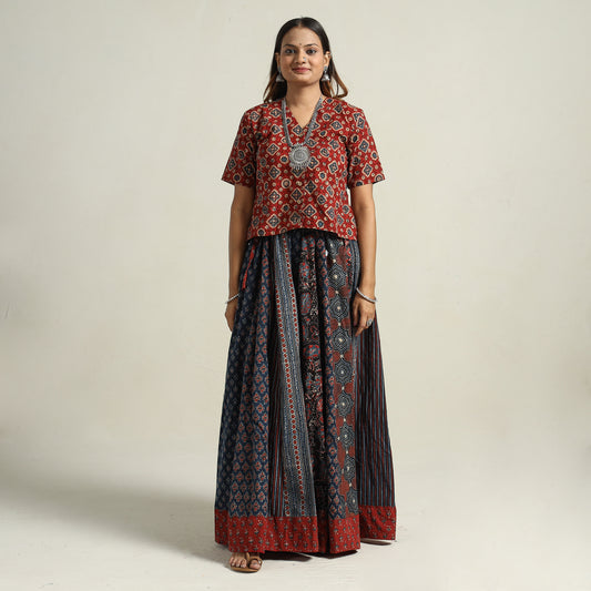 Ajrakh Block Printed 24 Kali Patchwork Cotton Long Skirt 45