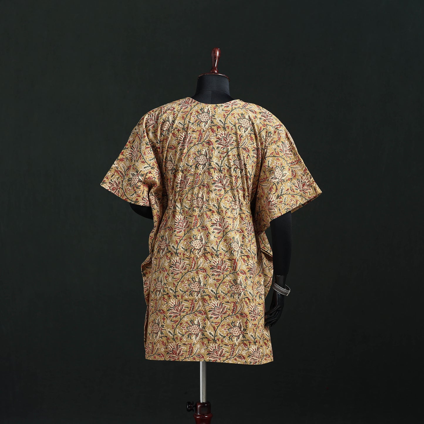 Beige - Kalamkari Hand Block Print Natural Dyed Cotton Kaftan (Short) 25