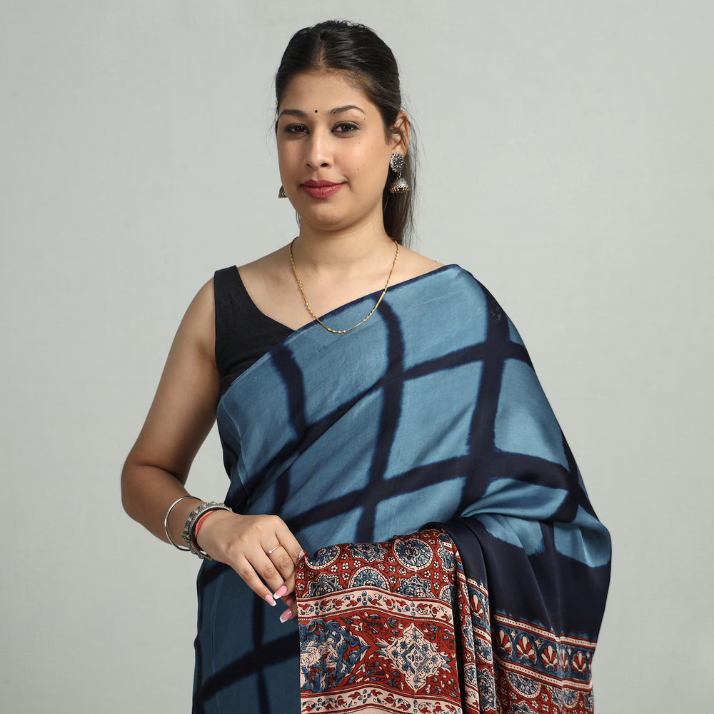 Ajrakh Modal Silk Saree