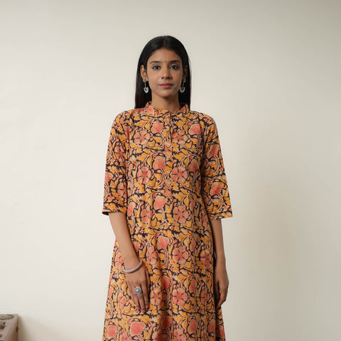 Orange - Natural Dyed Block Print Cotton Kalamkari Kurta 11