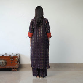 Black Handloom Cotton Pochampally Ikat Kurta Set with Dupatta