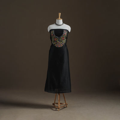 Black - Handpainted Srikalahasti Handloom Chanderi Silk Unstitched Kurta (2.3M) 17