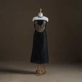 Black - Handpainted Srikalahasti Handloom Chanderi Silk Unstitched Kurta (2.3M) 17
