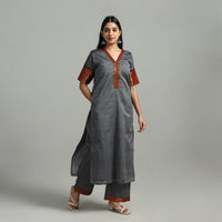 Grey - Cotton Dharwad Kurta Set with Palazzo & Dupatta 14