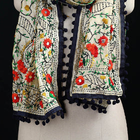 Ranihati Chanderi Silk Hand Embroidered Stole with Pom Pom 208