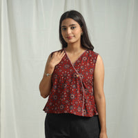 Red - Ajrakh Block Printed Cotton Crop Top 15