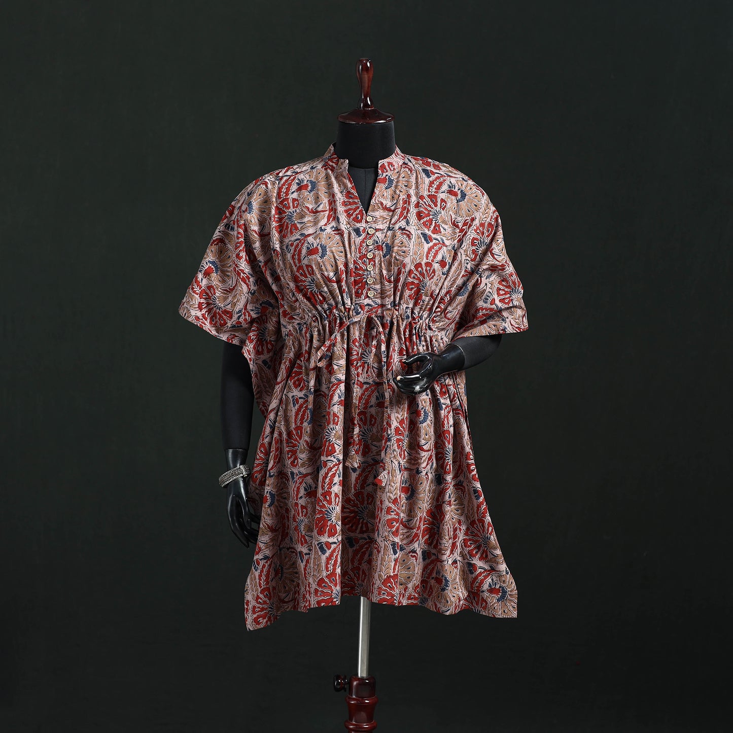 Pink - Kalamkari Hand Block Print Natural Dyed Cotton Kaftan (Short) 26