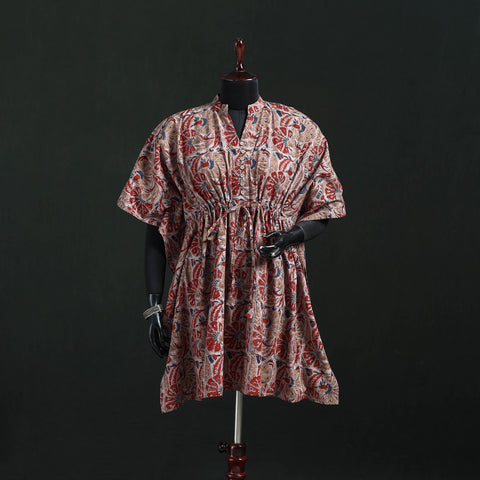 Pink - Kalamkari Hand Block Print Natural Dyed Cotton Kaftan (Short) 26