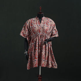 Pink - Kalamkari Hand Block Print Natural Dyed Cotton Kaftan (Short) 26