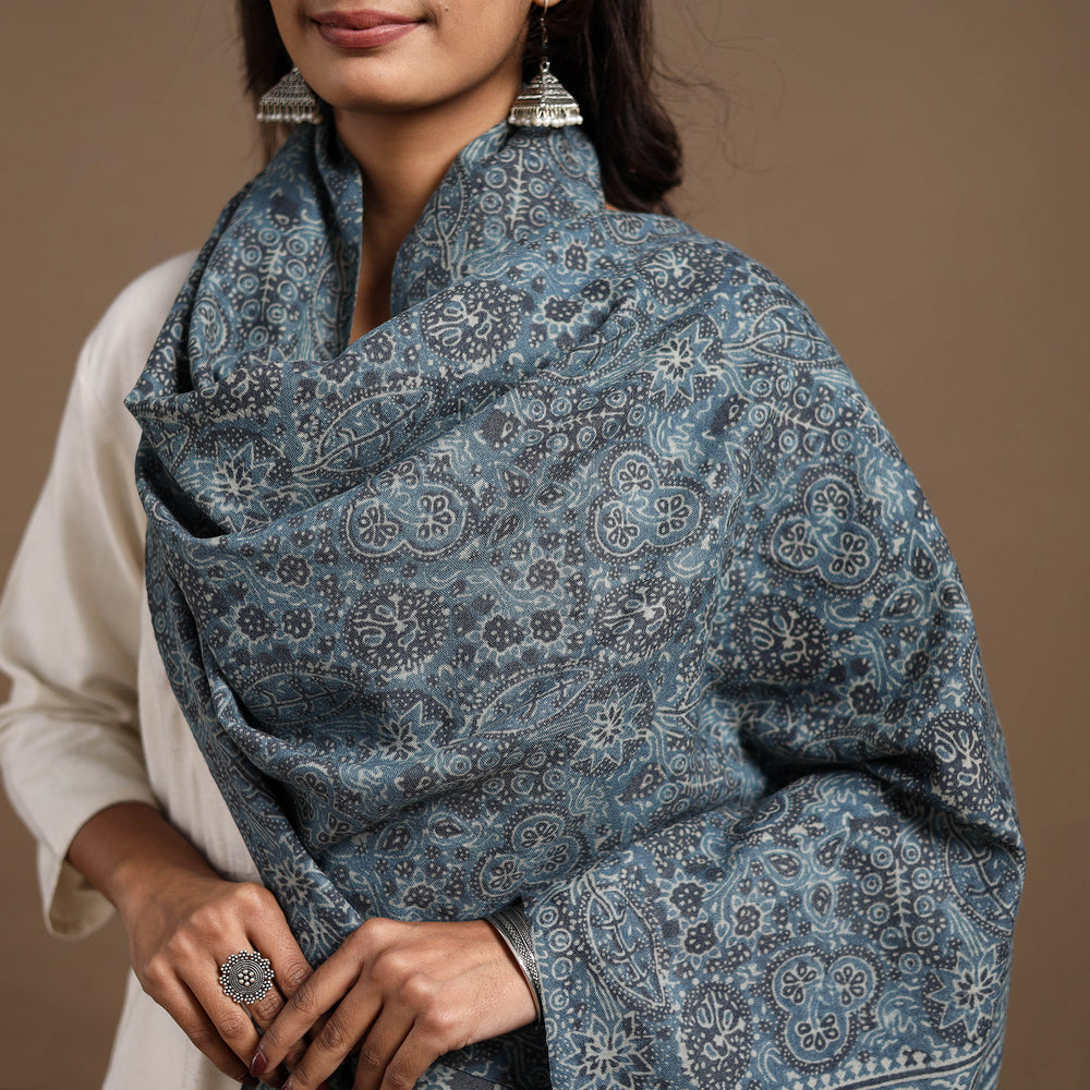 Kutch Handwoven Ajrakh Print Pure Wool Stole 37