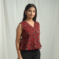 Red - Ajrakh Block Printed Cotton Crop Top 15