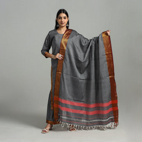 Grey - Cotton Dharwad Kurta Set with Palazzo & Dupatta 15