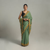 Green - Applique Patchwork Mul Cotton Tagai Ajrakh Saree 06