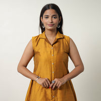 Rosie Yellow Slub Silk Short Plain Kurta