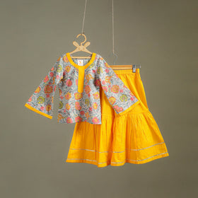 Girls Gota Work Floral Block Print Cotton Kurta with Sharara Set (3-4 Years) 31