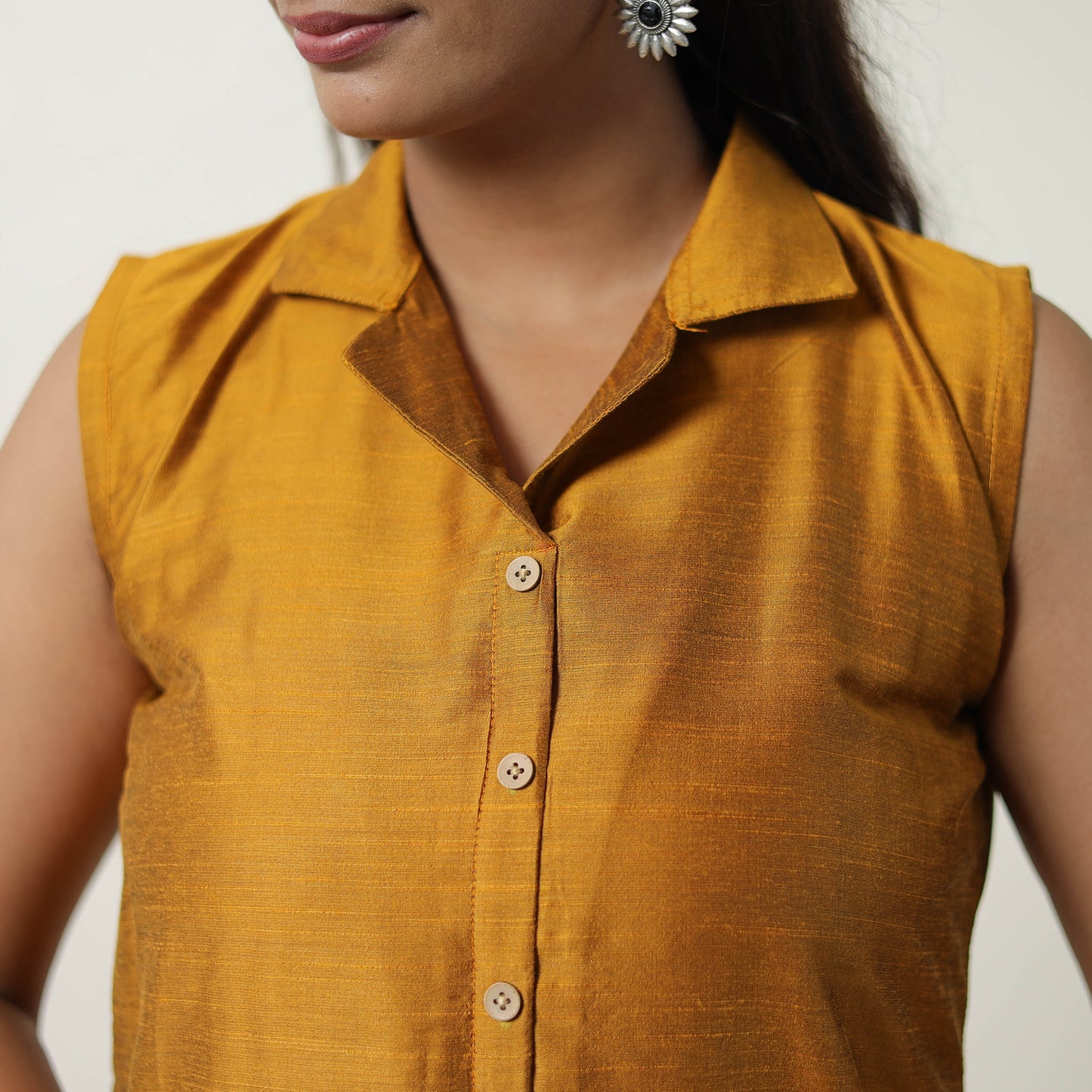 Rosie Yellow Slub Silk Short Plain Kurta