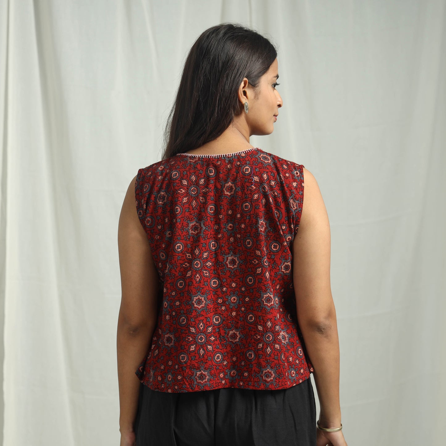 Red - Ajrakh Block Printed Cotton Crop Top 15