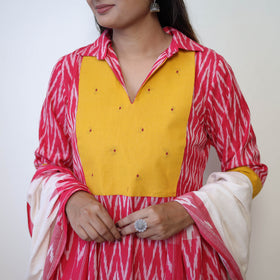 Pink - Handloom Cotton Pochampally Ikat Kurta Set 01