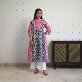 Buy Cotton Flared Batik Print Pink Kurta for Women