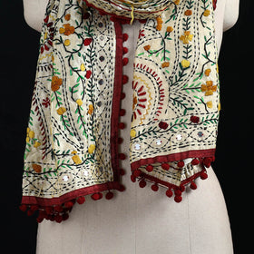 Ranihati Chanderi Silk Hand Embroidered Stole with Pom Pom 246