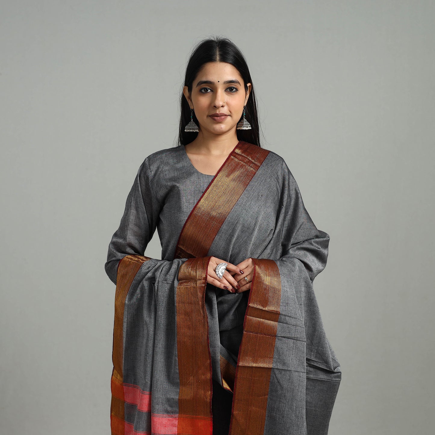 Grey - Cotton Dharwad Kurta Set with Palazzo & Dupatta 15