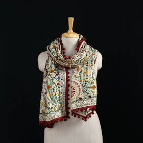 Ranihati Chanderi Silk Hand Embroidered Stole with Pom Pom 246